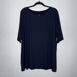 J. Jill Wearever Women’s Ribbed Knit Top Navy Blue Short Sleeve Size 3X